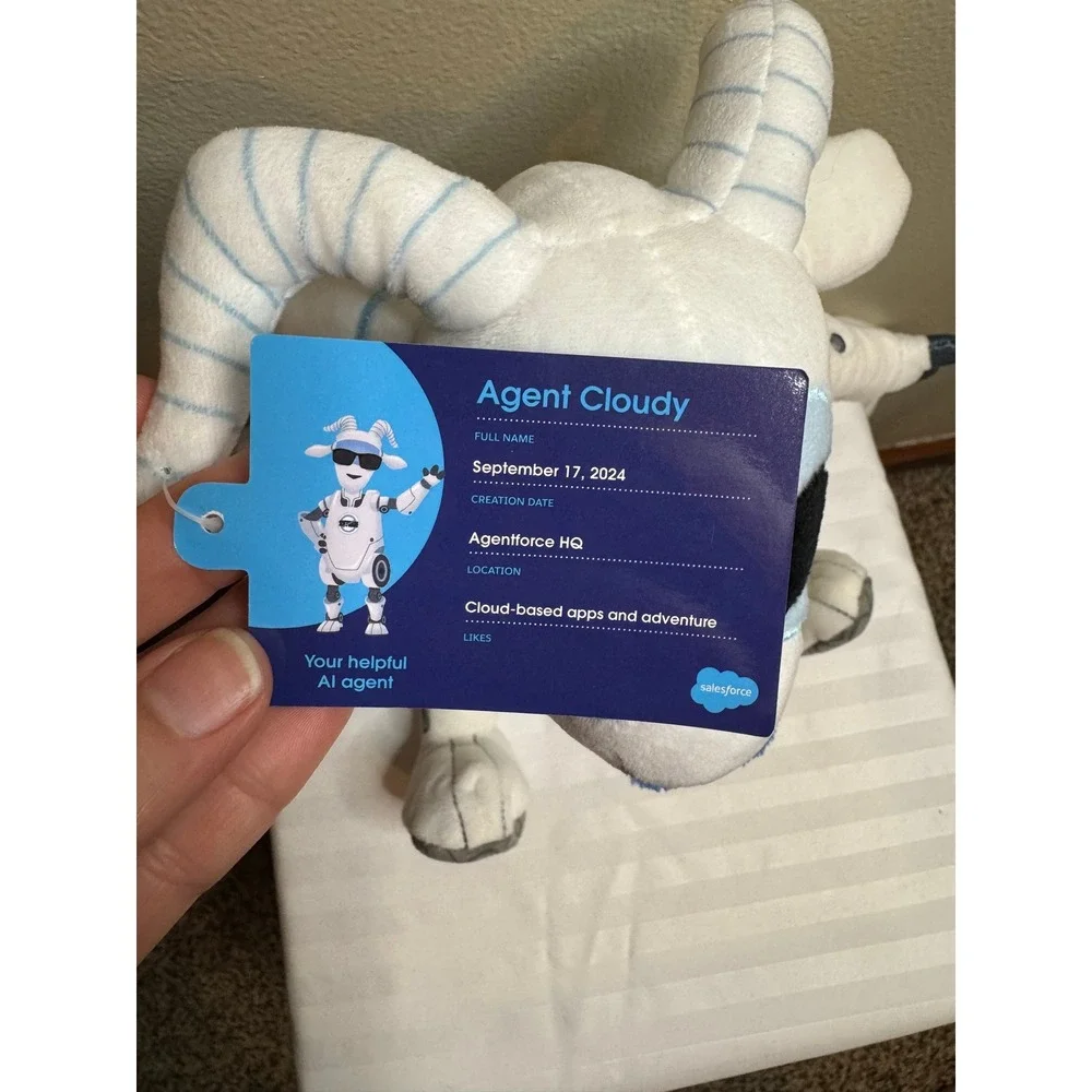 Salesforce Agentforce Agent Cloudy Plush Robot Goat AI Mascot White Blue New